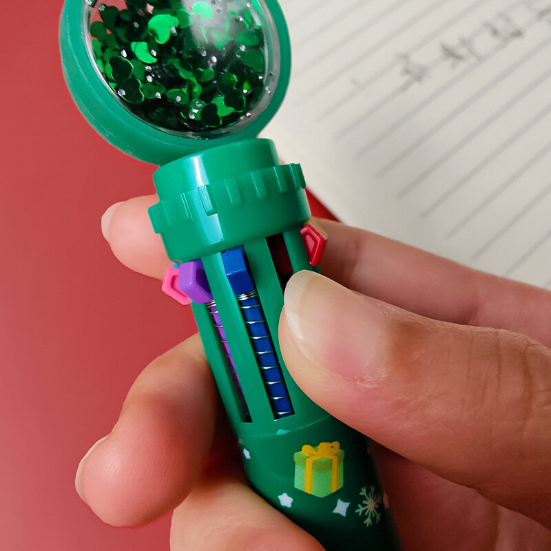 Cute Christmas penna a sfera Cartoon 10 colori renna paillettes colore Hand Ledger Pen Tool Doodle Pen Toys regalo a tema natalizio