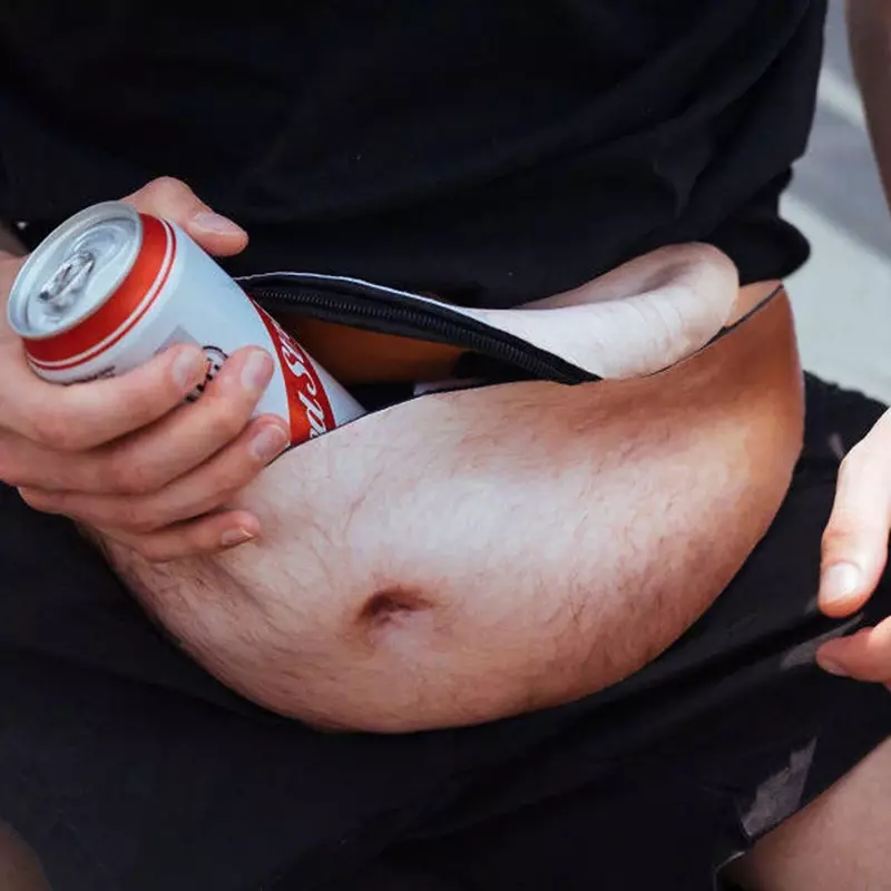Bolsa de cintura de vientre 3D PU para hombres, bolsa de cintura de vientre de cerveza, bolsa de almacenamiento antirrobo para teléfono móvil de viaje, monedero de cinturón, novedad