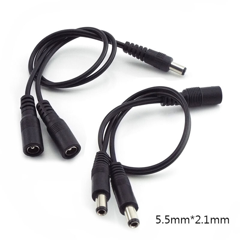 1 żeński do 2 męski łącznik wtyczka DC kabel rozdzielacza mocy dla listwa oświetleniowa LED CCTV Adapter do zasilacza 5.5mm * 2.1mm