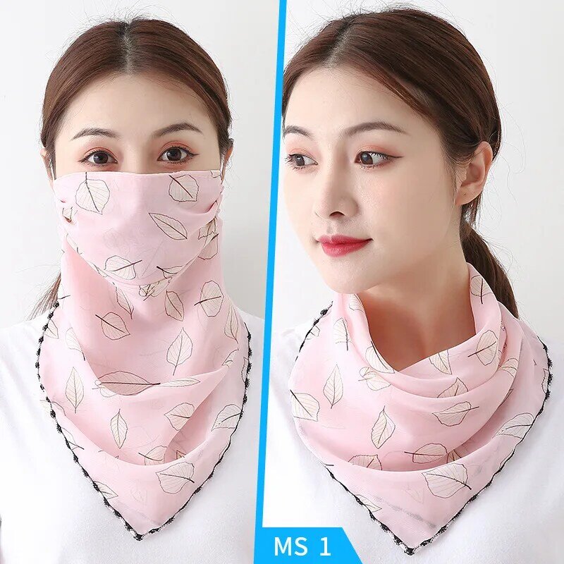 Регулируемая подвесная маска для лица с ушами женский двухслойный шифоновый солнцезащитный шарф с принтом вуаль для лица шейный платок пыленепроницаемый шарф