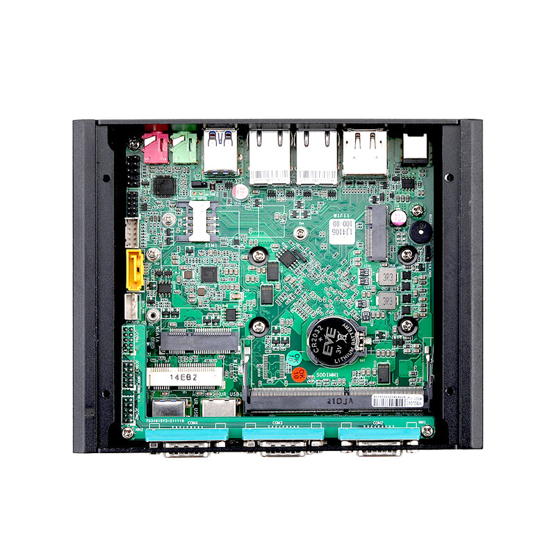 QOTOM Mini PC J4125 Quad Cores Processor 4 COM Ports VGA DP Fanless Computer Q750P