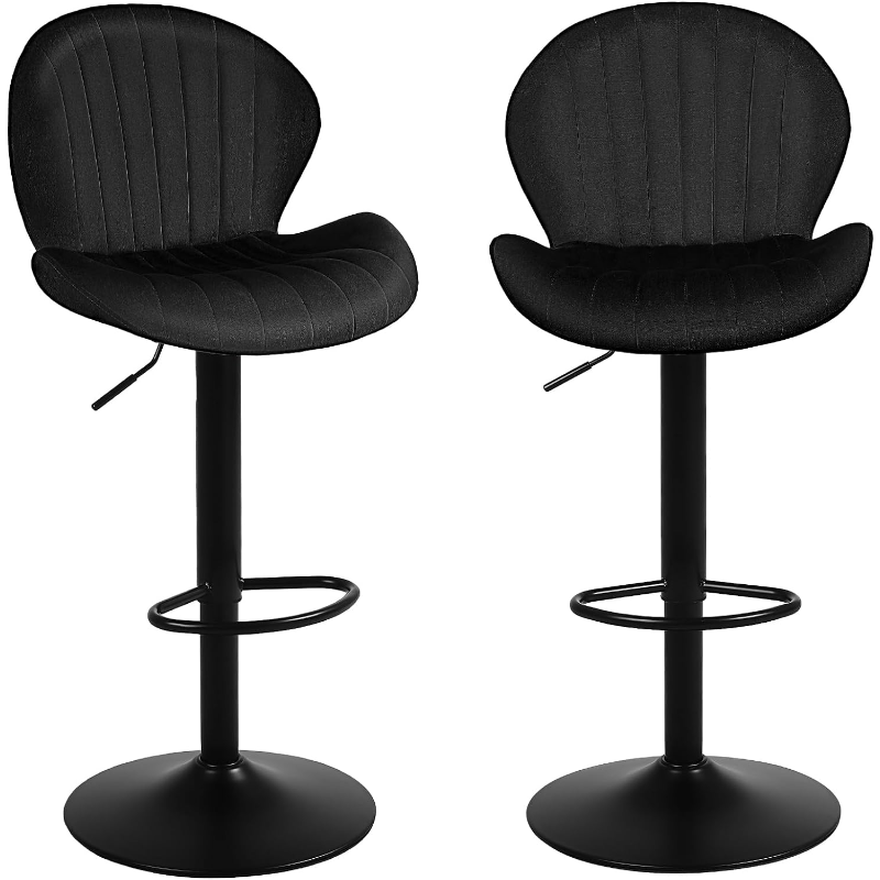 Youhauchair Modern Bar Stools Set of 2, Velvet Height Adjustable Swivel Barstools, Armless Kitchen Island Counter Chairs with Ba
