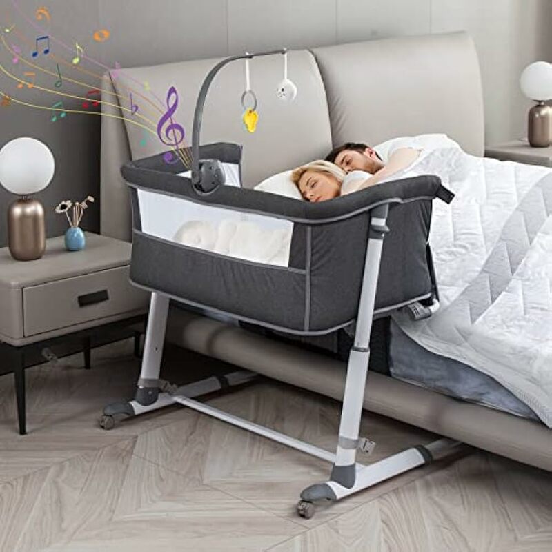 Wheels and Music Box, Height Adjustable fit for Bed Height 19" - 26.5", Portable, Dark Gray