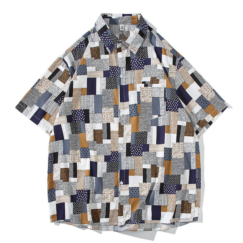 Camisa de vestir de manga corta para hombre, blusa holgada hawaiana con estampado Vintage coreano, ropa de diseñador de verano, 2024