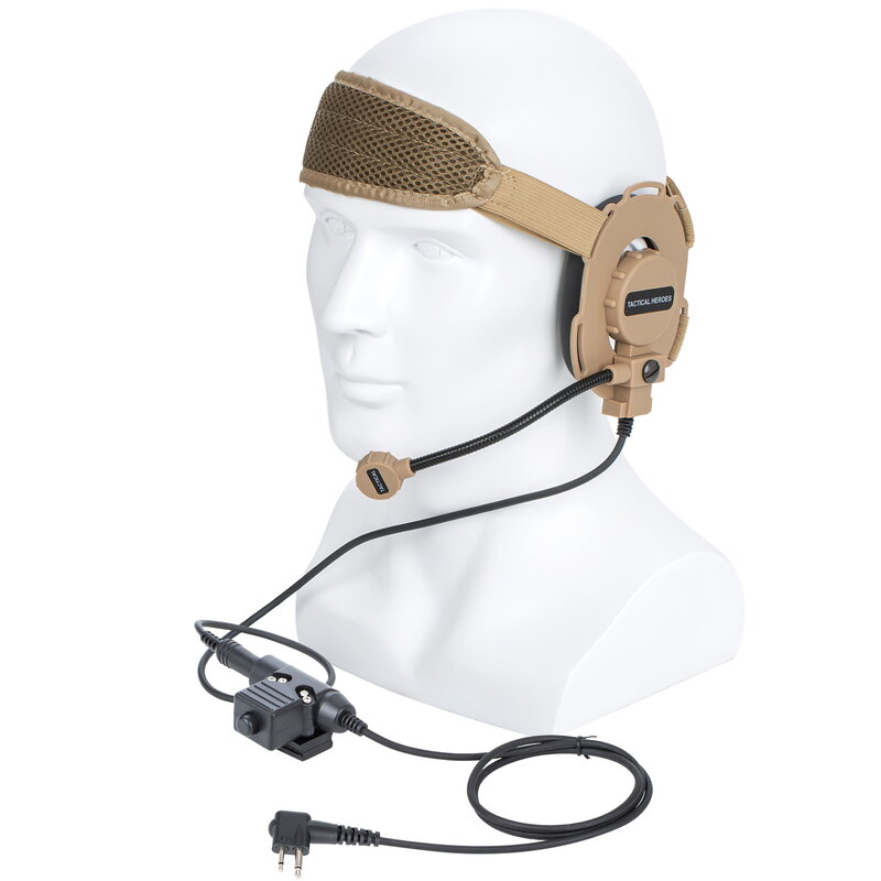 YASU-HD03 Tactical Bowman Elite II Headset Microfone, U94 Adaptador PTT para Motorola, Walkie Talkie Radio, GP-88, GP-2000, Brown
