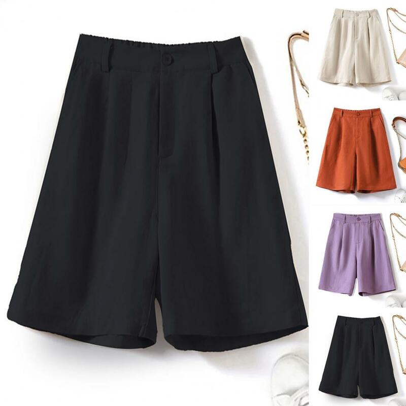 Women Work Shorts Elegant High-waist Wide-leg Suit Shorts for Women Stylish Elastic Waist Workwear Shorts with Button Zipper Fly