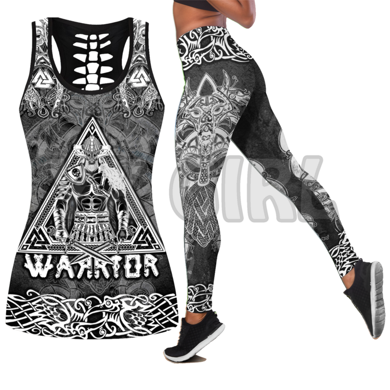 Viking Hình Xăm 3D In Hình Bể + Quần Legging Combo Bộ Trang Phục Tập Yoga Quần Legging Nữ