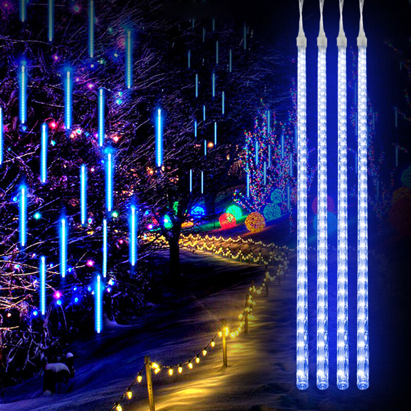 Luces LED impermeables de lluvia de meteoritos, cadena de luces de hadas que cae, para Navidad, vacaciones, fiesta, decoración de Patio, 30/50CM