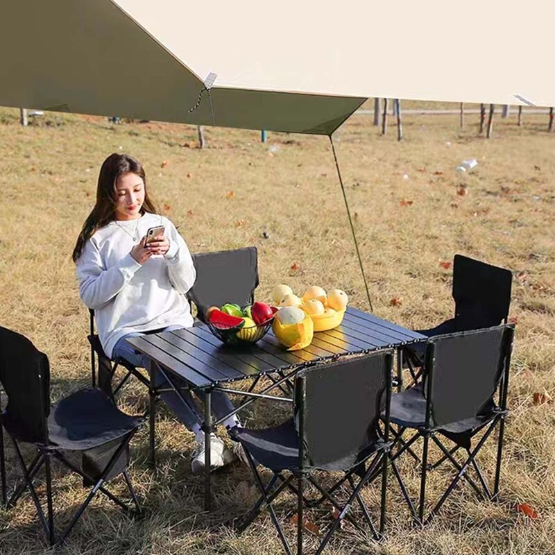 Table longue pliante pour l'extérieur, rangement portable, bureau de camping noir, facile à installer, sac en filet, léger, stable