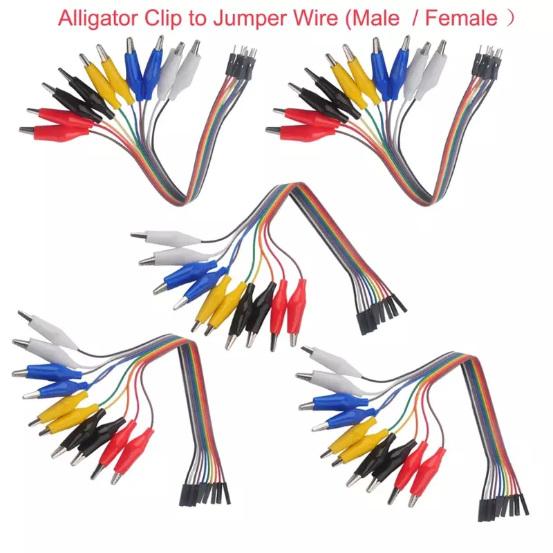 男性/女性用クロコダイルクリップ,10ピン/20cmに接続された5つのワニ口クリップのセット,テストリード用,arduino互換,10ピース/セット
