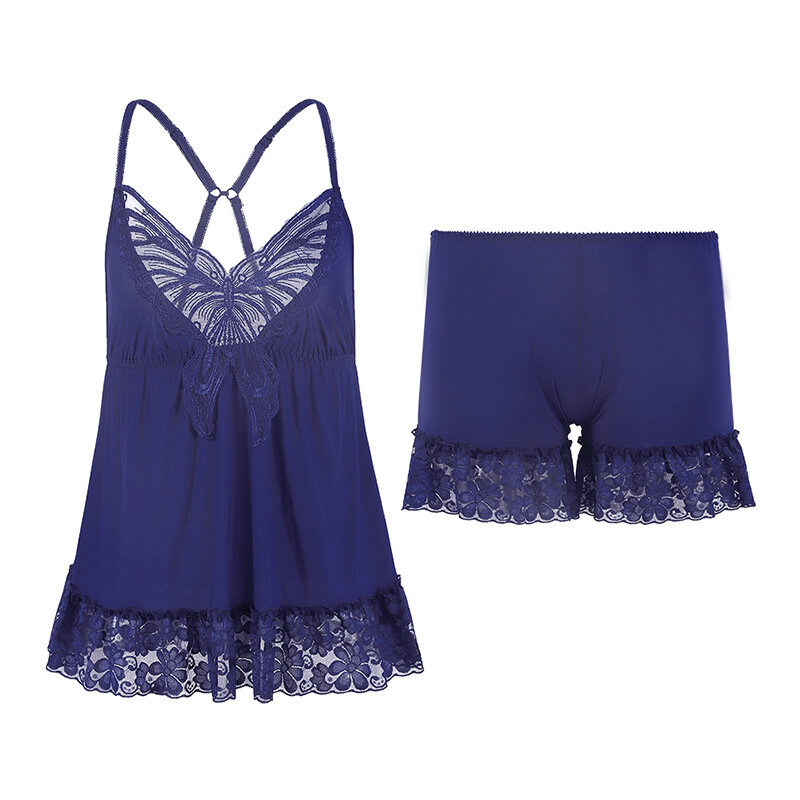 Fdfklak M-3XL Women’s Pajamas Set Loose Sleeveless Tops + Shorts Suit Gauze Lace Sleepwear Female Summer Nightwear Home Clothes