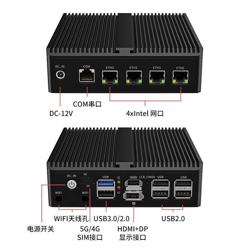Fanless Router Intel J6413 J6412 N100 DDR4 DP HDMI 4*i226V 2.5G ESXI AES-NI 4G/5G SIM Solt COM Mini PC Pfsense Firewall Computer