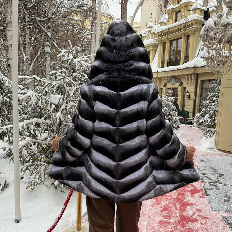 Natural Rex Rabbit Fur Coat para mulheres, jaquetas curtas Chinchilla Fur, jaqueta de pele real, best-seller, inverno
