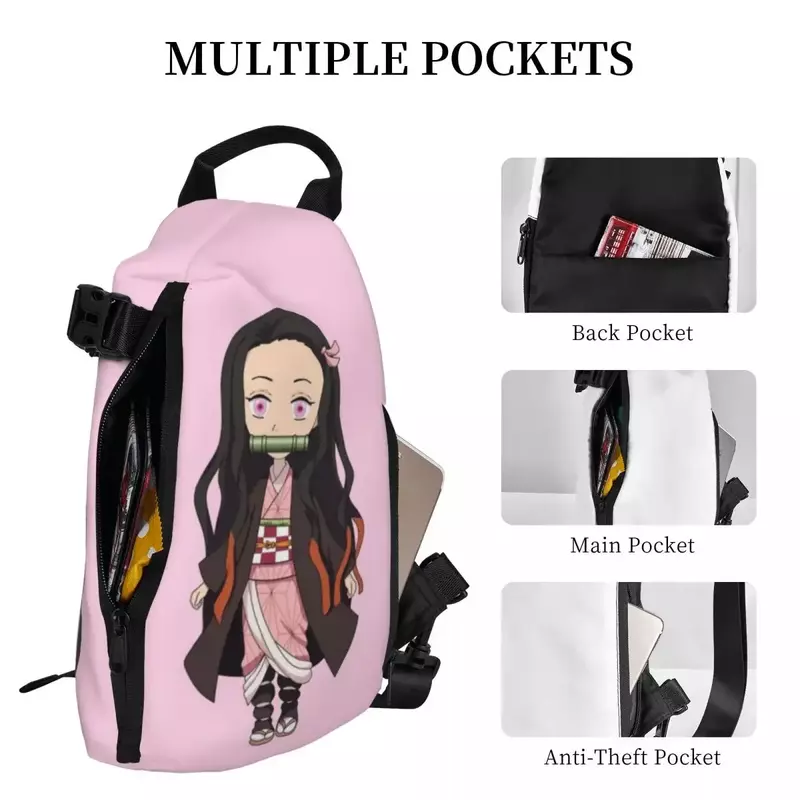 Nezuko 애니메이션 악마 슬레이어 숄더백, 키메츠노 야이바 스트리트웨어 체스트백, 여행 디자인 슬링백, 미적인 휴대폰 소형 가방