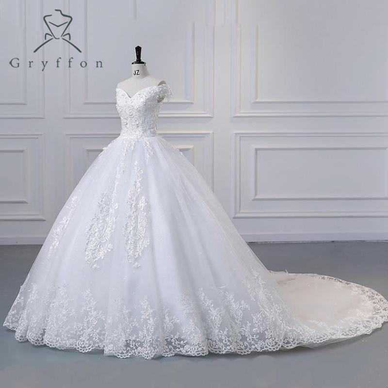 Женское свадебное платье, элегантное кружевное платье с вырезом лодочкой, роскошное бальное платье, фото реального товара
