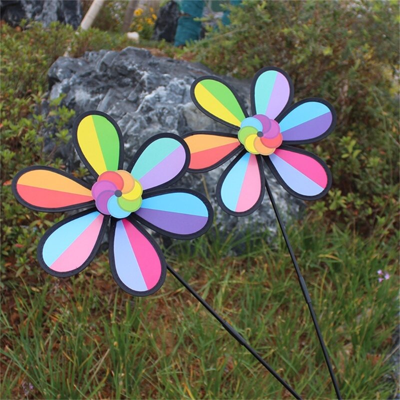 زخارف طاحونة الرياح البلاستيكية بألوان قوس قزح ، 360 دورة في الهواء الطلق منحوتة الرياح ، 11 بوصة ملونة صائد الرياح دروبشيب