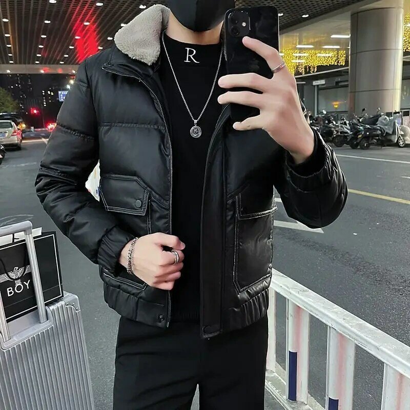 2023 Men's Winter New Fashion Short White Duck Down Coats Male Solid Color Warm Jackets Men Long Sleeve Casual Overcoats S127