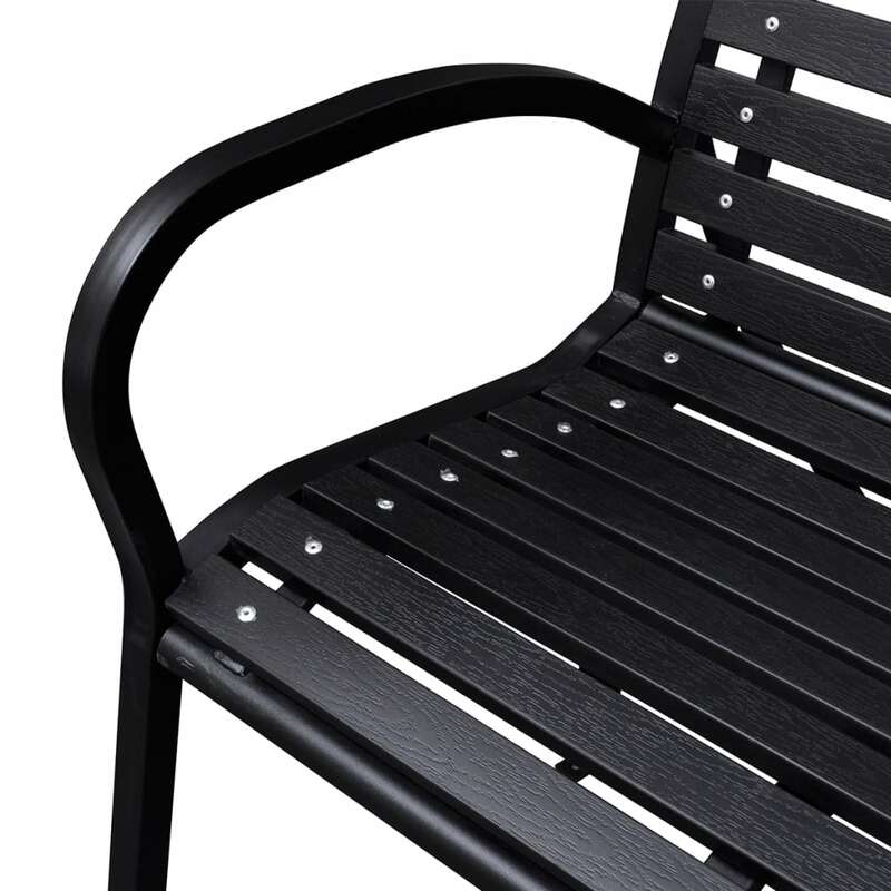 Patio Outdoor Bench Deck Outside Porch Furniture Balcony Lounge Home Decor 49.2” Steel and WPC Black
