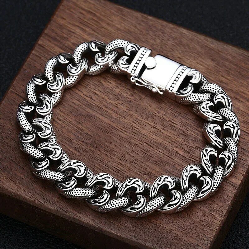 UMQ S925 Silver Men's Bracelet Coarse Trendy Retro Simple Dominant Personality Men's Bracelet Gift for Boyfriend Tank Chain