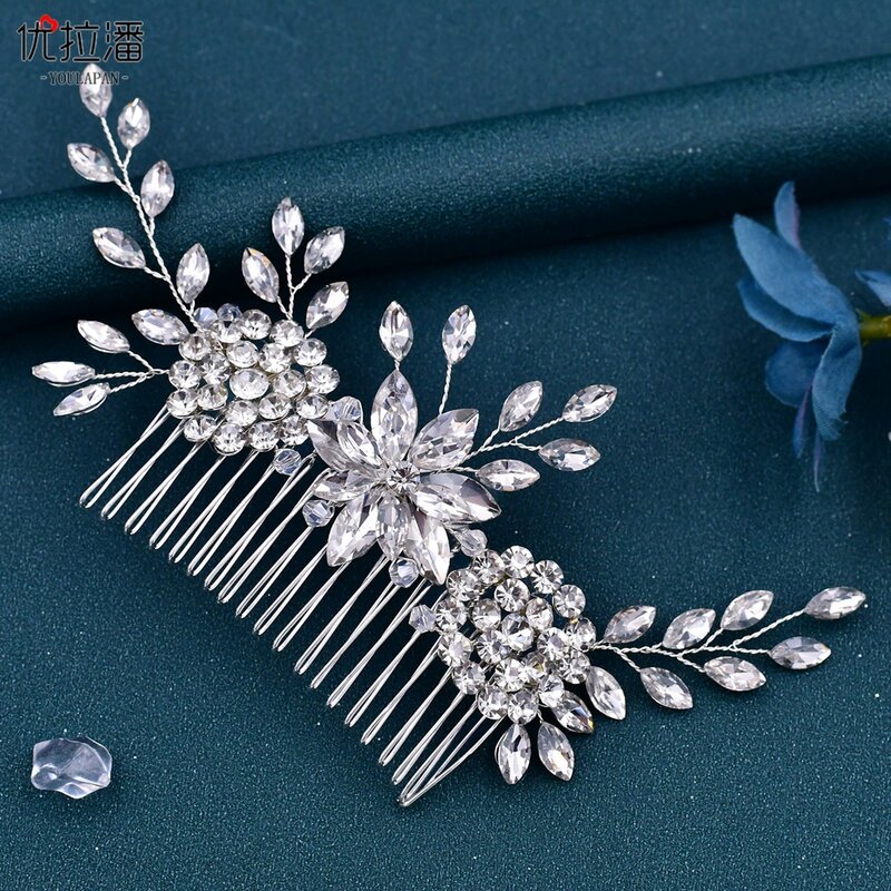 TOPQUEEN-Tiara de boda con diamantes de imitación, peines nupciales, tocado de boda, accesorios para el cabello, peine para el cabello, HP77