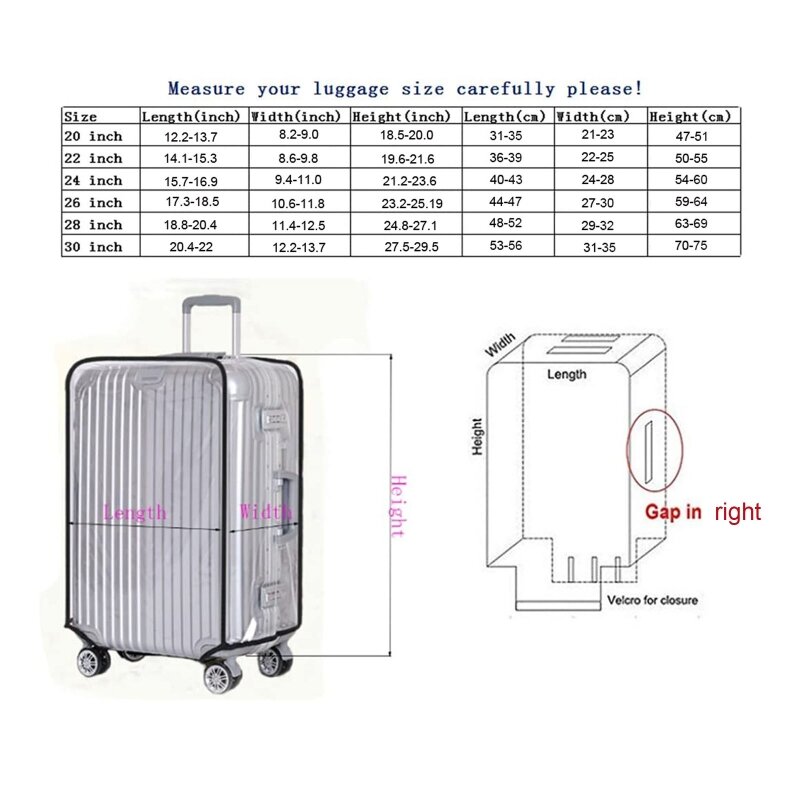 M2EA – housse de protection en PVC Transparent pour valise, 18, 20, 22, 24, 26, 28, 30 pouces, pour les bagages de voyage
