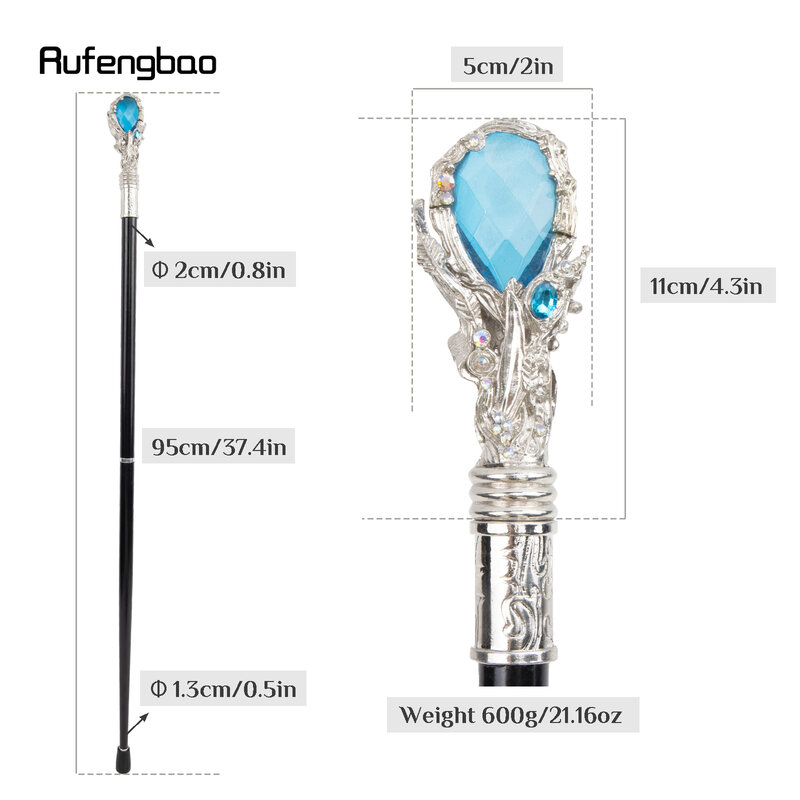 Light Blue Diamond Type White Walking Cane Fashion Decorative Walking Stick Gentleman Elegant Cosplay Cane Knob Crosier 93cm