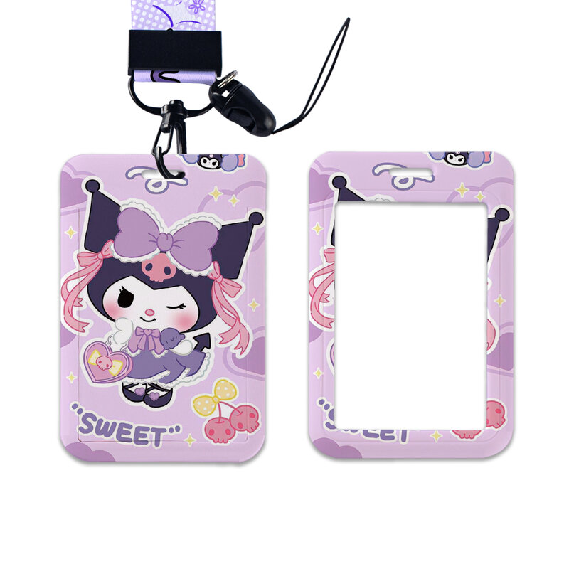 W Work Card Holder Work Permit Name Badge with Keychains Sanrio Kuromi Student Id Card Pack Lanyard Holder Purse