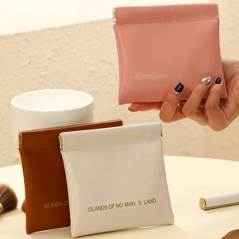 Dompet koin penutup sendiri Mini huruf tas penyimpanan perubahan gaya Korea tas lipstik rias kulit PU tahan air