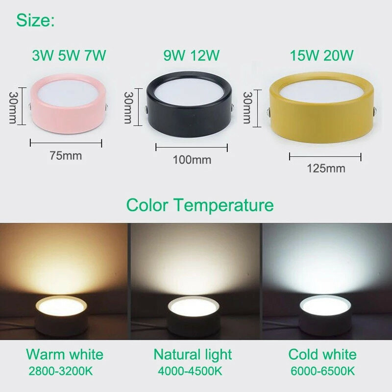 LED downlight surface mounted ultra-thin 3W5W7W9W12W15W modern fashion colorful LED downlight ceiling light AC220V home lighting