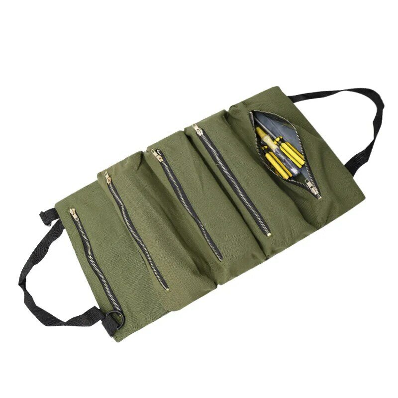 Roll Up Tool Bag Multi-Purpose Tool Roll Up Bag Pouch Wrench Organizer Small Shoulder Tool Bag Hanging Zipper Carrier Tote