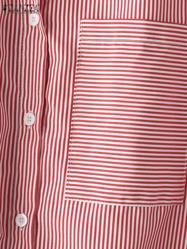 ZANZEA-camisa a rayas de manga 3/4 para mujer, blusa de trabajo elegante con cuello de solapa y botones, Tops informales de gran tamaño para vacaciones de verano