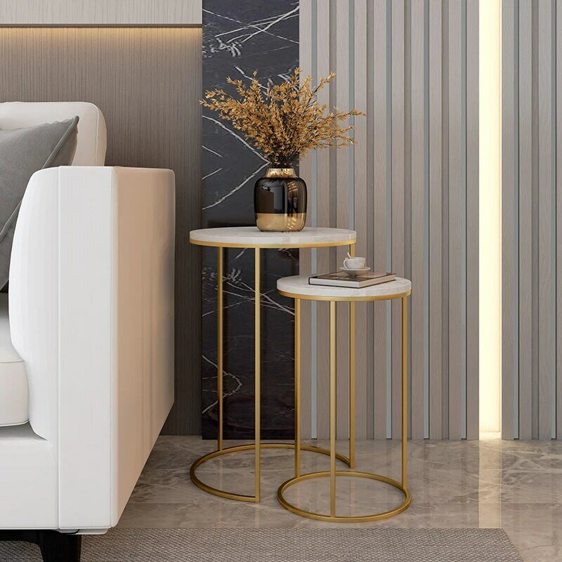 Z marmurową powierzchnią sofa stolik stół narożny koniec stół okrągły mały stolik kawowy złoty czarny nogi rama opcjonalnie 2 zestawy kombinacji