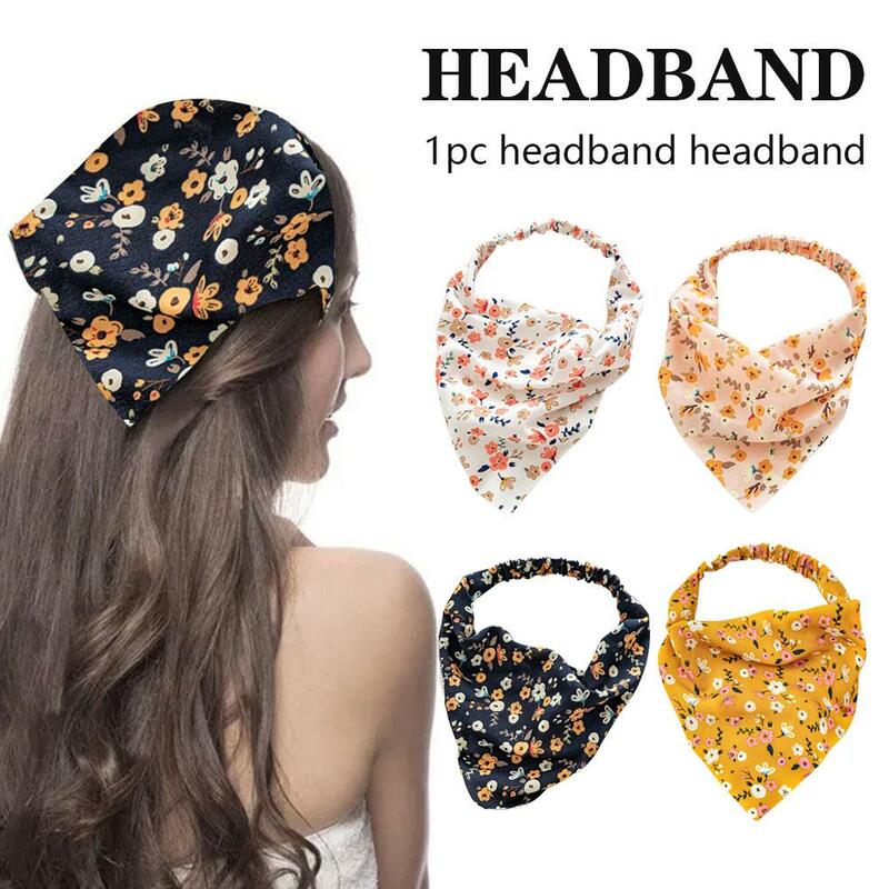 Pastoral Style Headscarf Hairband Women's Elastic Belt Fragmented Triangle Headwear Versatile Flower Scarf Elastic Pairing U2P0