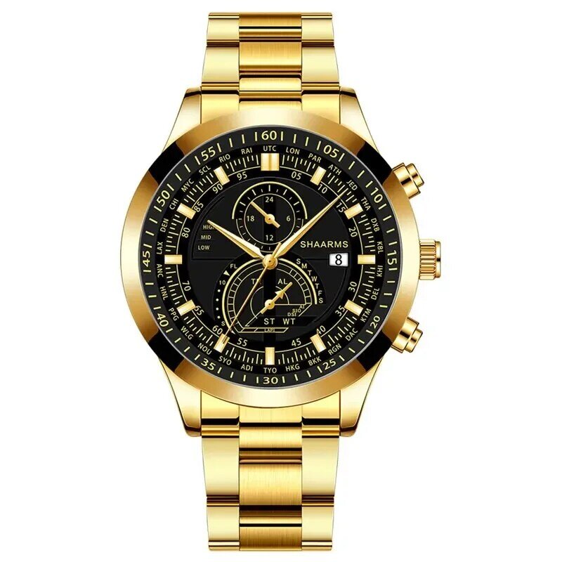 Relógio de pulso quartzo de luxo masculino, relógios de aço inoxidável, calendário relógio luminoso, relógio casual business, nova moda, 2pcs