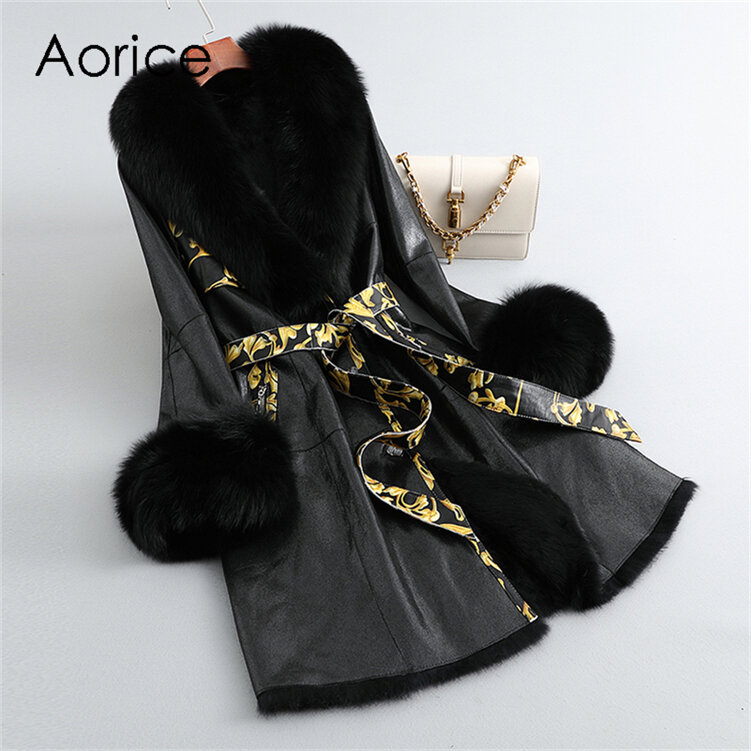 Aorice-토끼털 란지 코트 자켓 여우털 칼라 파카 트렌치 코트 의류 CT281 여성용, 오버사이즈, 겨울