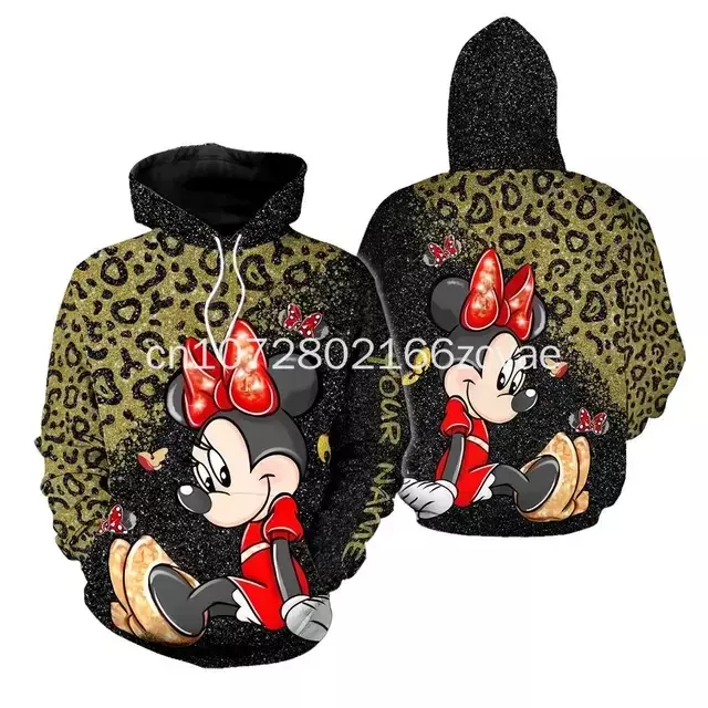 Hoodie Disney Minnie Mouse motif 3D, baju olahraga anak-anak y2k motif kasual, Hoodie Disney Minnie Mouse kustom