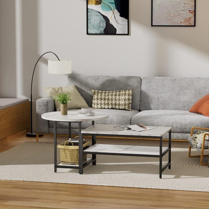 Moderner Couch tisch, abnehmbar 2 kleine Couch tische, weißer Marmor imitat, Couch tische