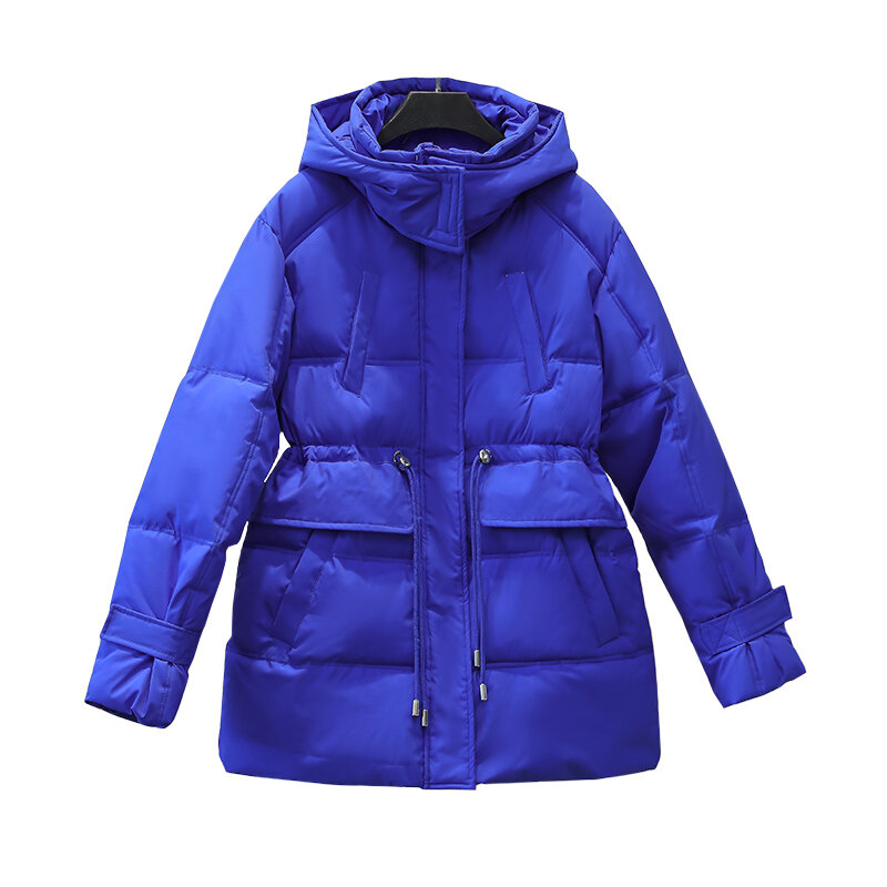 Jaket mantel bertudung untuk wanita, mantel Musim Dingin versi panjang sedang longgar tebal hangat 2023