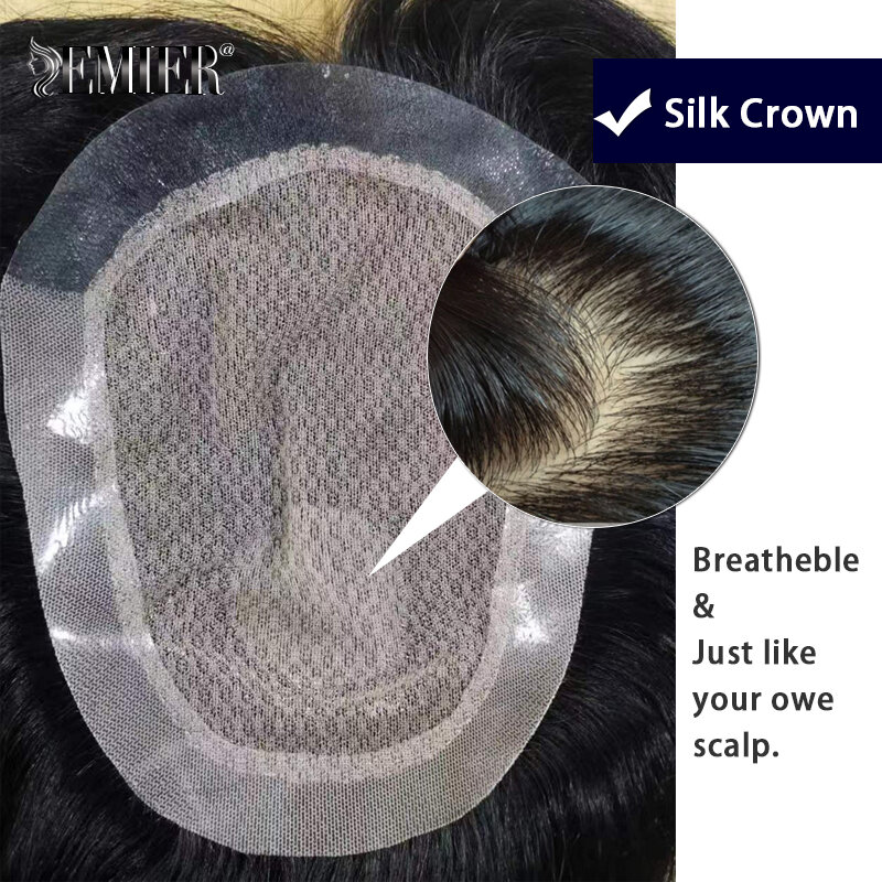 Silk Base Lace And Pu Men Wig Breathable Lace Hand Tied Men's Capillary Prothesis 100% Human Hair Toupee Durable Exhaust System