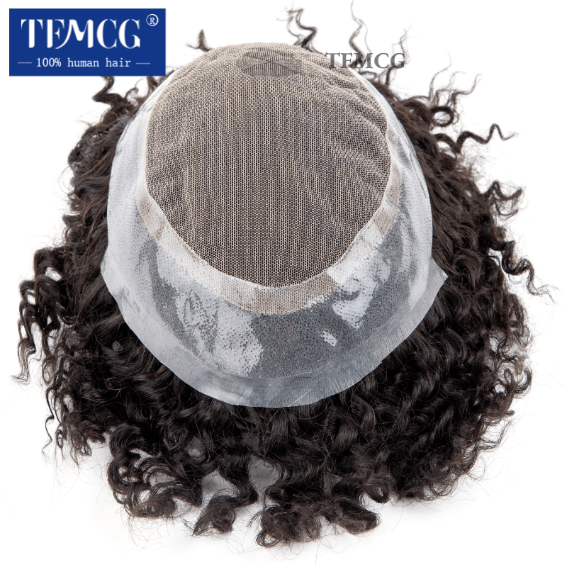 Australia kręcone włosy męskie proteza francuska koronka z podstawką męską peruka 100% ludzkie włosy Exhuast System peruki dla mężczyzn
