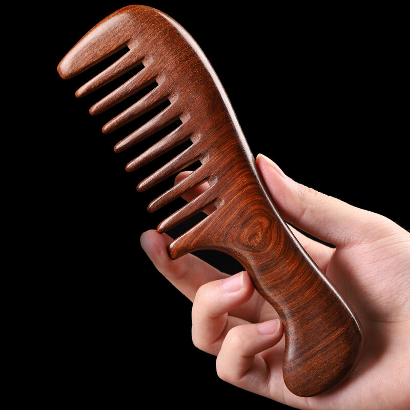 أمشاط شعر من خشب الصندل الطبيعي ، مدلك خشبي مضاد للساكنة ، زاوية أسنان طويلة واسعة ، هدية للرعاية المنزلية