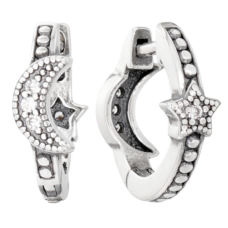 Originale 925 Sterling Silver Sparkling Crescent Moon stelle asimmetriche stella marina orecchino per le donne regalo popolare gioielli fai da te