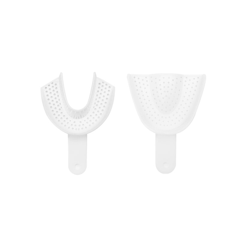 Bandejas de impresión Dental de plástico desechables, perforadas, S/M/L, soporte para dientes, cuidado bucal, materiales de laboratorio, 2 unidades por juego