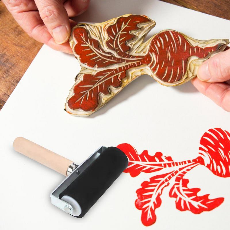 Rodillo de goma con mango de madera, herramienta de impresión, pincel de pintura, borrador de tinta, arte artesanal, pequeño