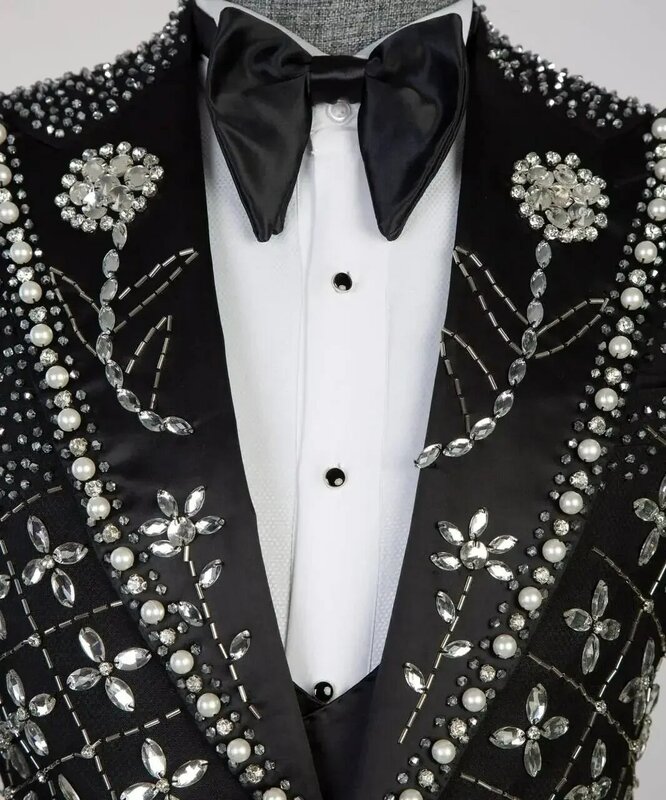 Luxus Kristalle Männer Anzüge Set 2 Stück Blazer Hosen Abschluss ball Bräutigam Hochzeit Smoking maßge schneiderte Jacke Mantel formelle Trauzeuge tragen