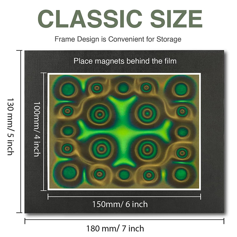 Film tampilan magnetik, 6X4 inci Film tampilan bidang magnetik hijau, tampilan fluks magnetik, detektor bidang magnetik, dapat digunakan kembali