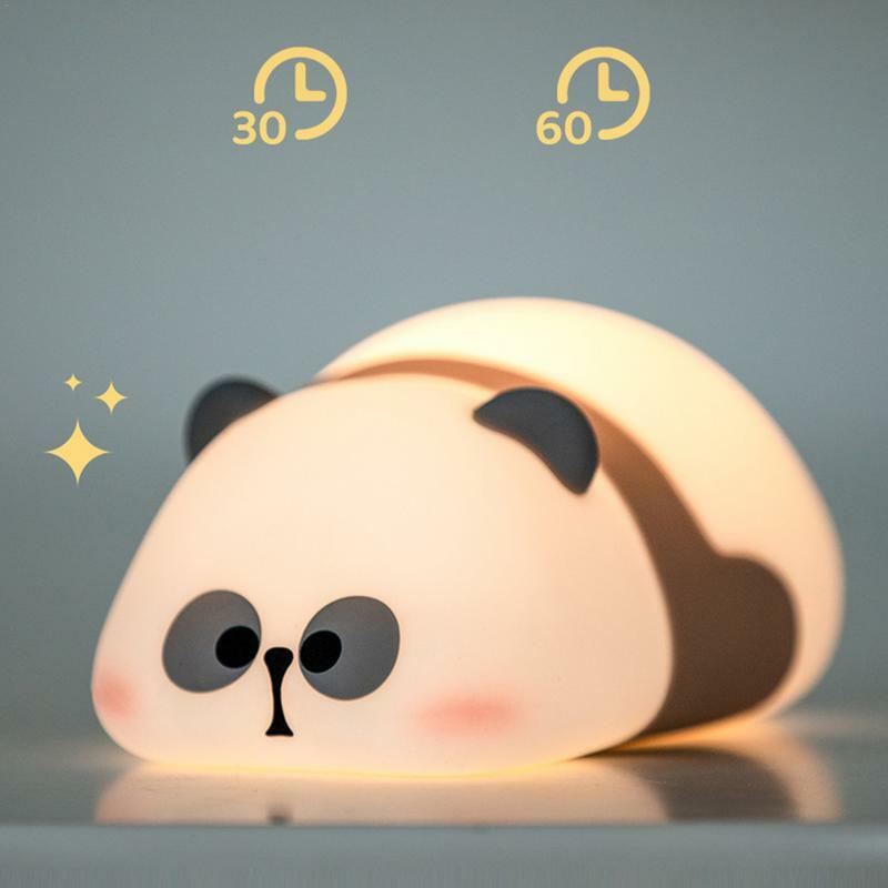 Lampu malam LED silikon Panda lucu, lampu USB dapat diisi ulang tahun untuk dekorasi samping tempat tidur bayi anak, lampu malam hadiah ulang tahun