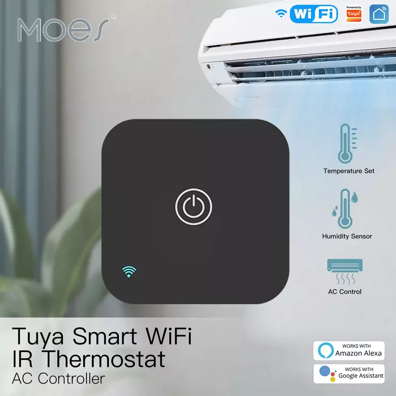 MOES-Tuya WiFi Termostato IR Controlador AC, Controle Remoto, Sensor de Temperatura e Umidade, Vida Inteligente, Controle de Voz, Alexa, Google