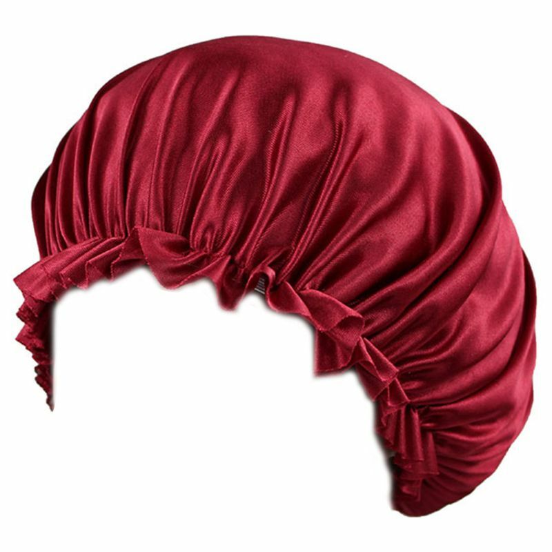 サテンヘアボンネット女性用弾性バンドスリープキャップ単層ソリッドカラーシルキー睡眠ターバン帽子三つ編みカーリー用