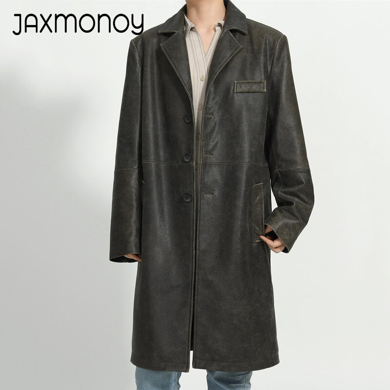 Jaxmonoy เสื้อโค้ทหนังแกะสำหรับผู้หญิงเสื้อโค้ทหนังแท้สำหรับฤดูใบไม้ผลิฤดูใบไม้ร่วงหนังแท้สตรีแจ็คเก็ตยาว2024มาใหม่ล่าสุด